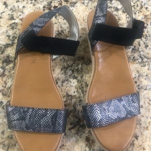 Anne Klein black and silver wedges